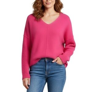 Soft Surroundings Etta Bright Pink V-Neck Cashmere Sweater - XS
